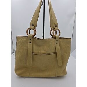 Plinio Visona Eye Catching Yellow‎ Genuine Leather Handbag Size 17" x 11" X 4"